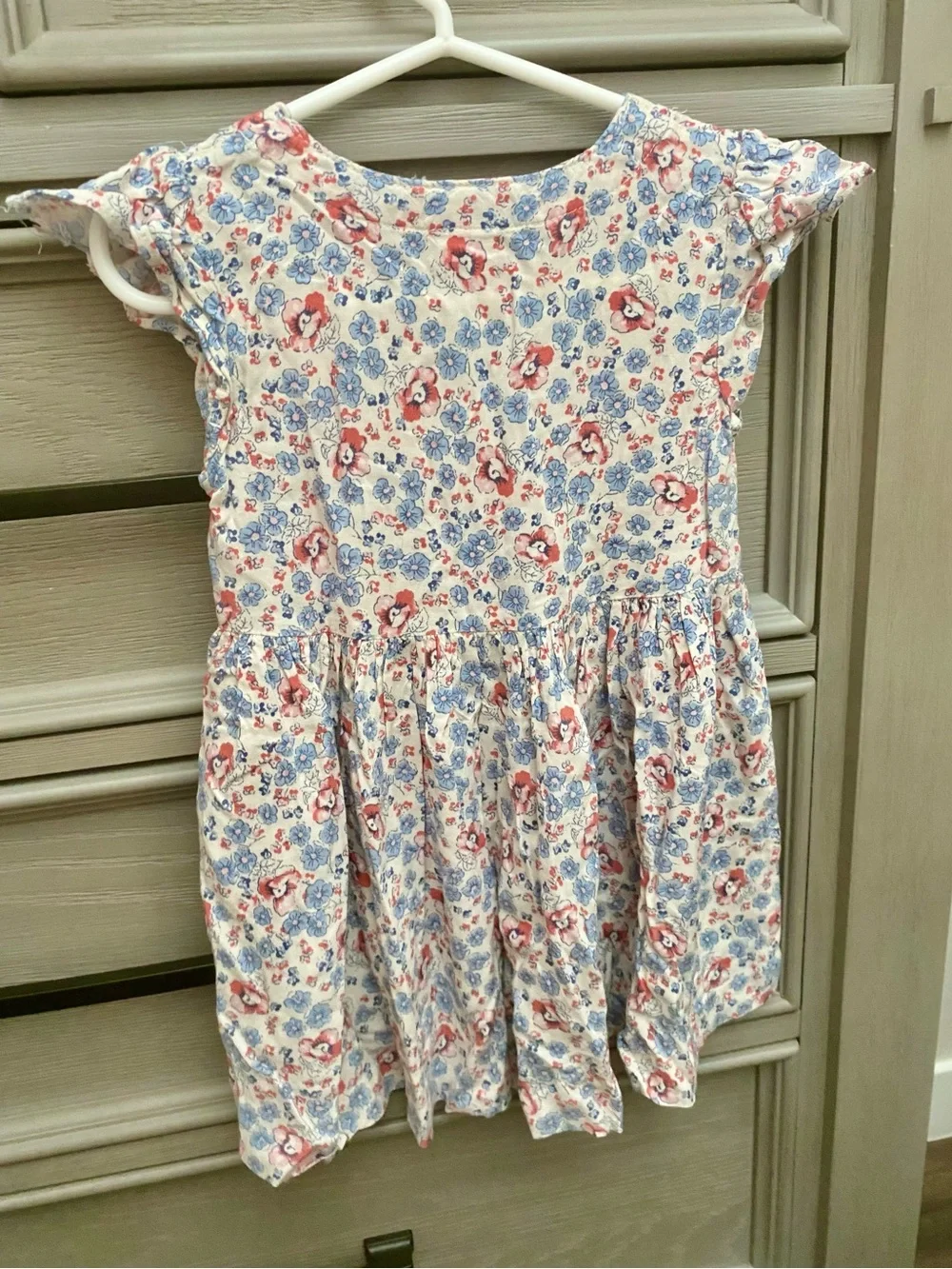 Ralph Lauren Cream Floral Button-Front Girls Dress with Blue & Red Flowers